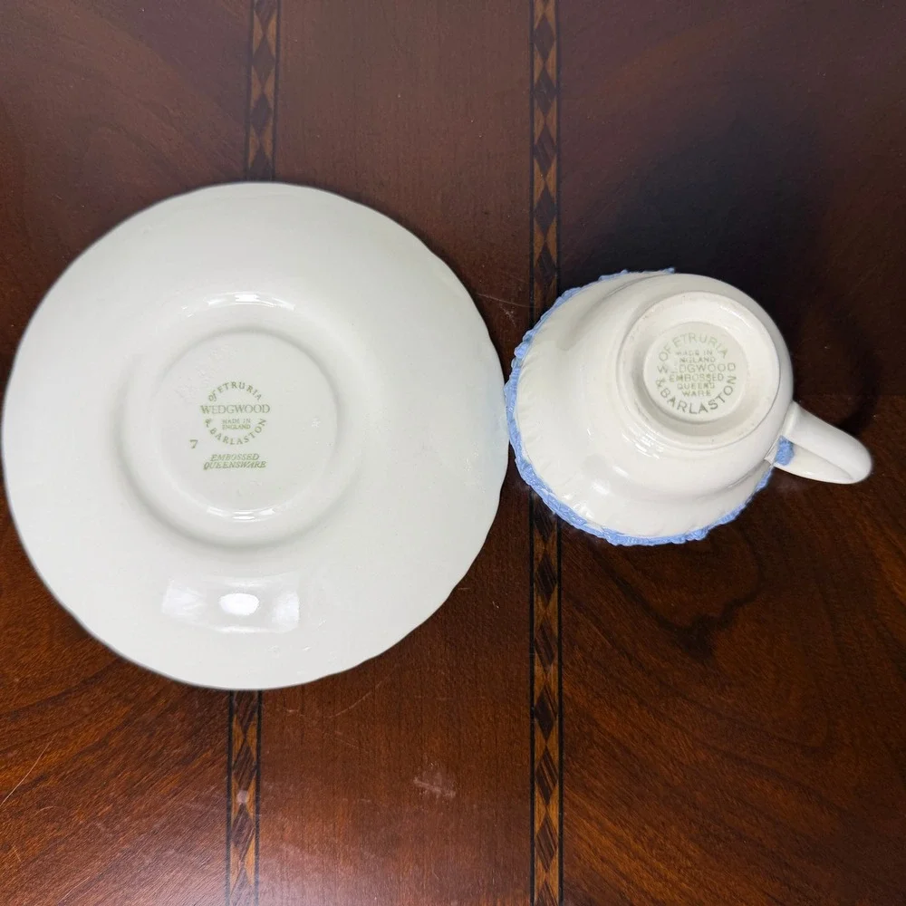 Vintage Wedgwood Queensware Blue Grapevine Tea Cup Saucer Grandmillennial Decor